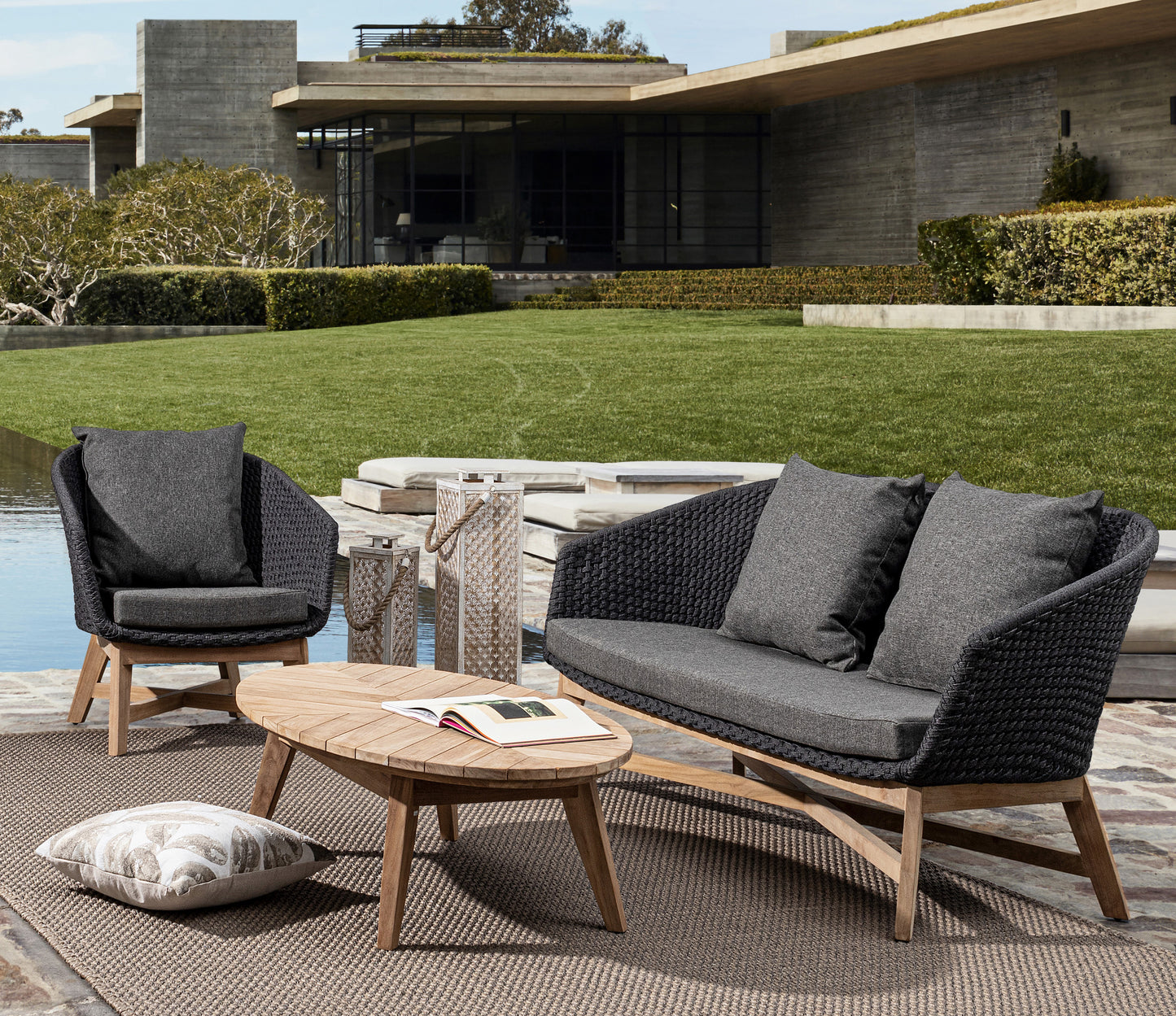 Bizzotto Coachella Anthrazit / Teak Loungesessel
