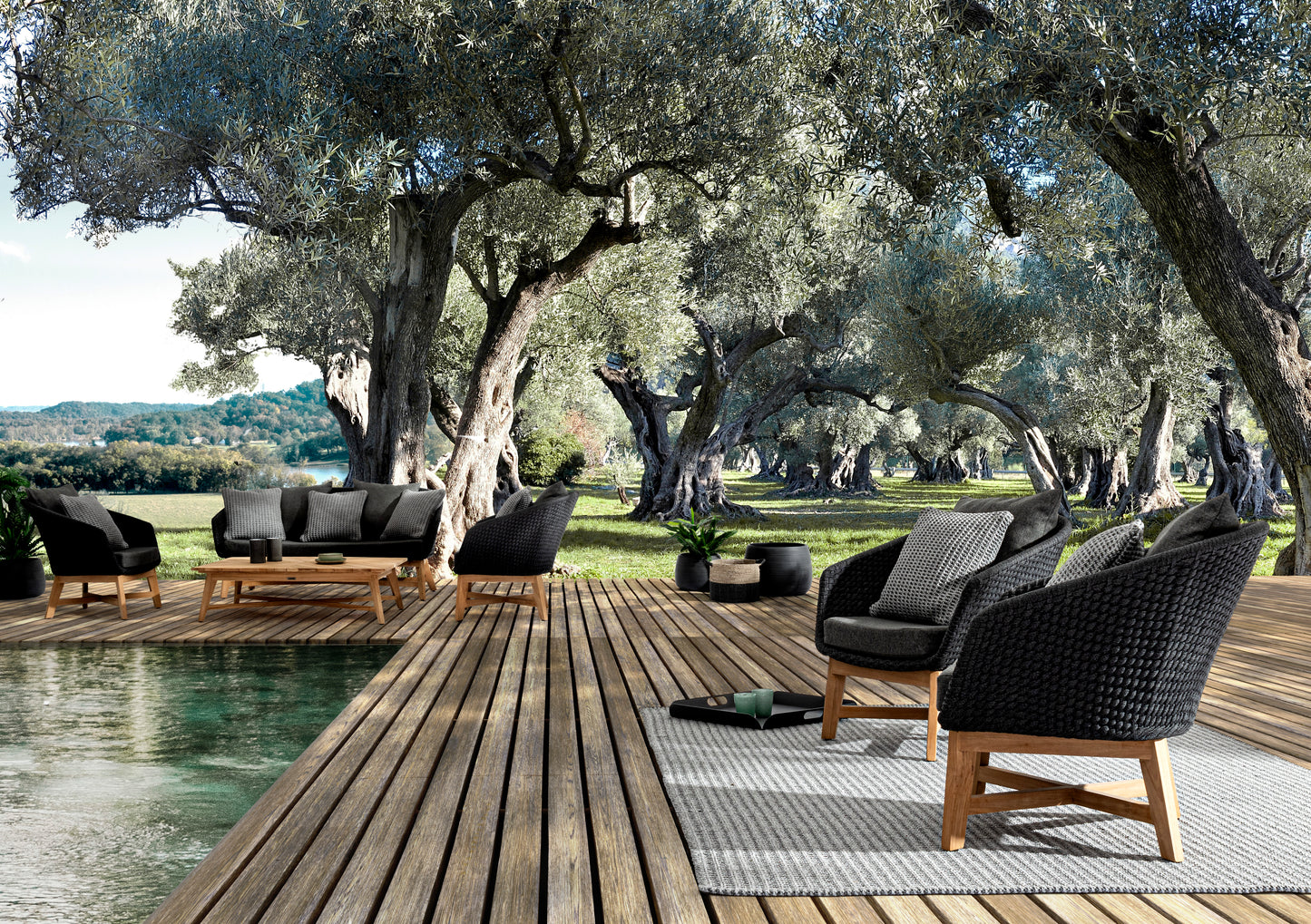 Bizzotto Coachella Anthracite / Teak Lounge Sofa 2-seater