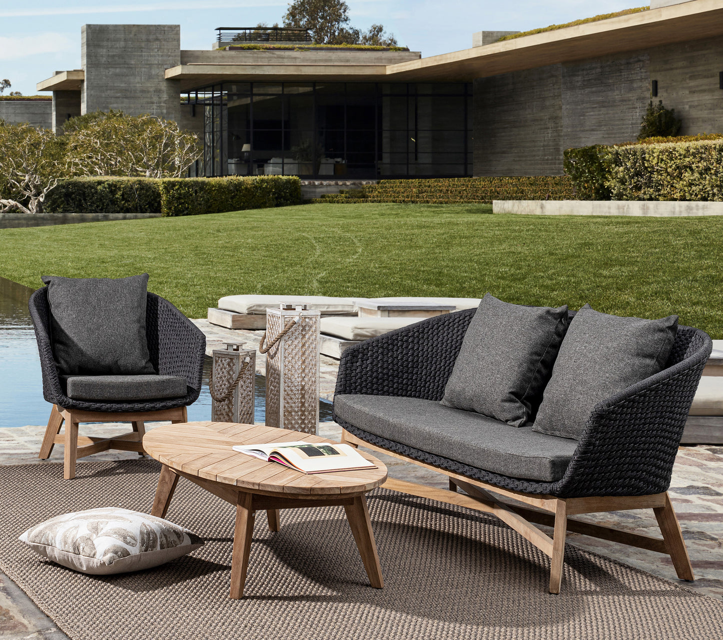Bizzotto Coachella Anthracite / Teak Lounge Sofa 2-seater