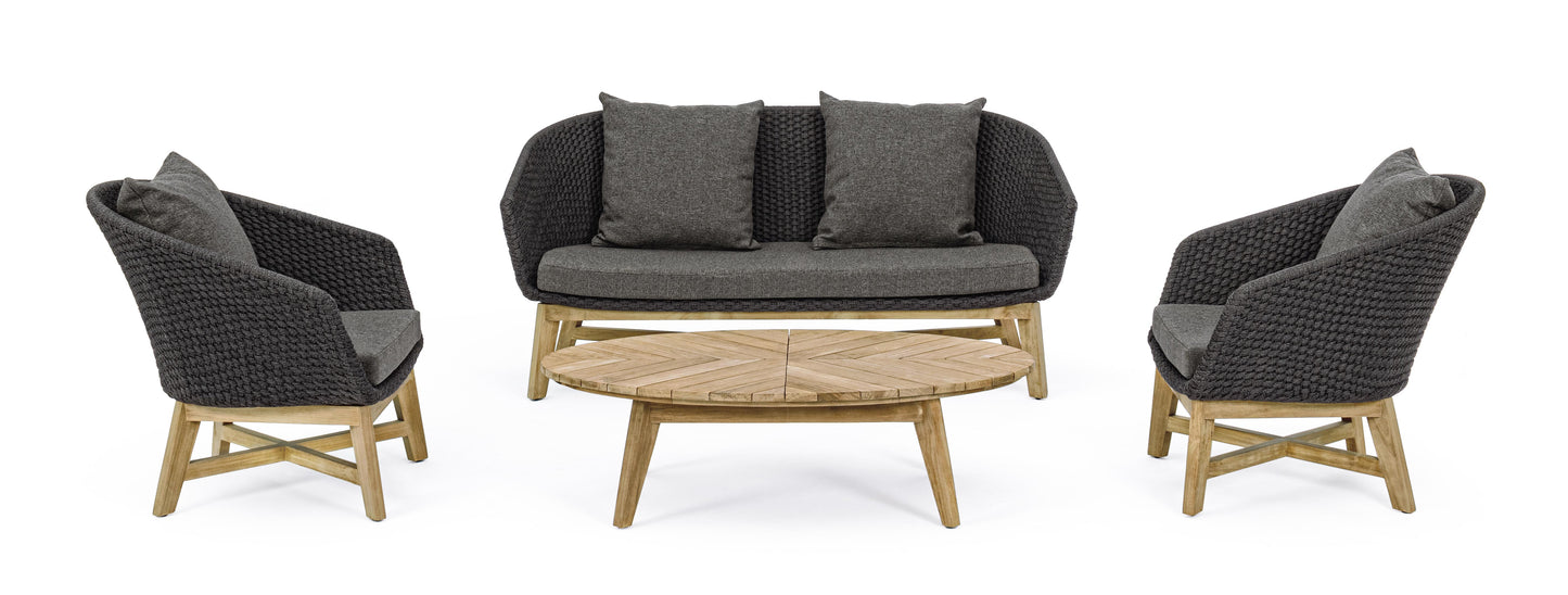 Bizzotto Coachella Anthracite / Teak Lounge Sofa 2-seater