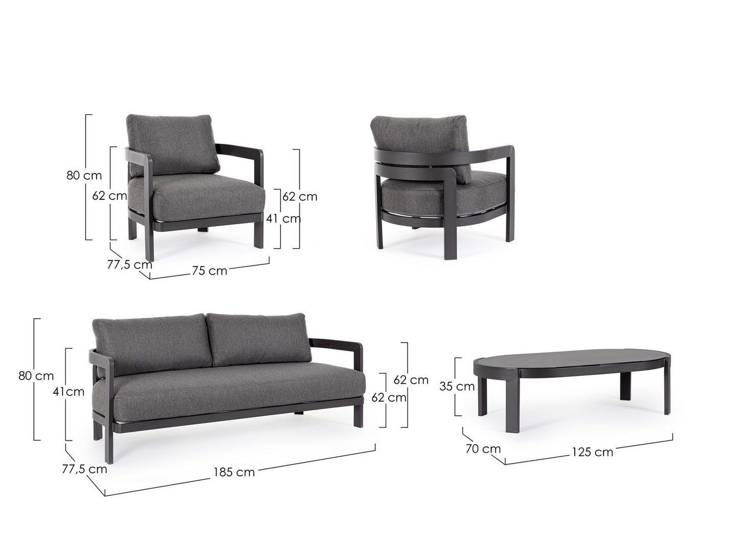 Bizzotto Loungeset Presley 'Anthrazit' 4-teilig
