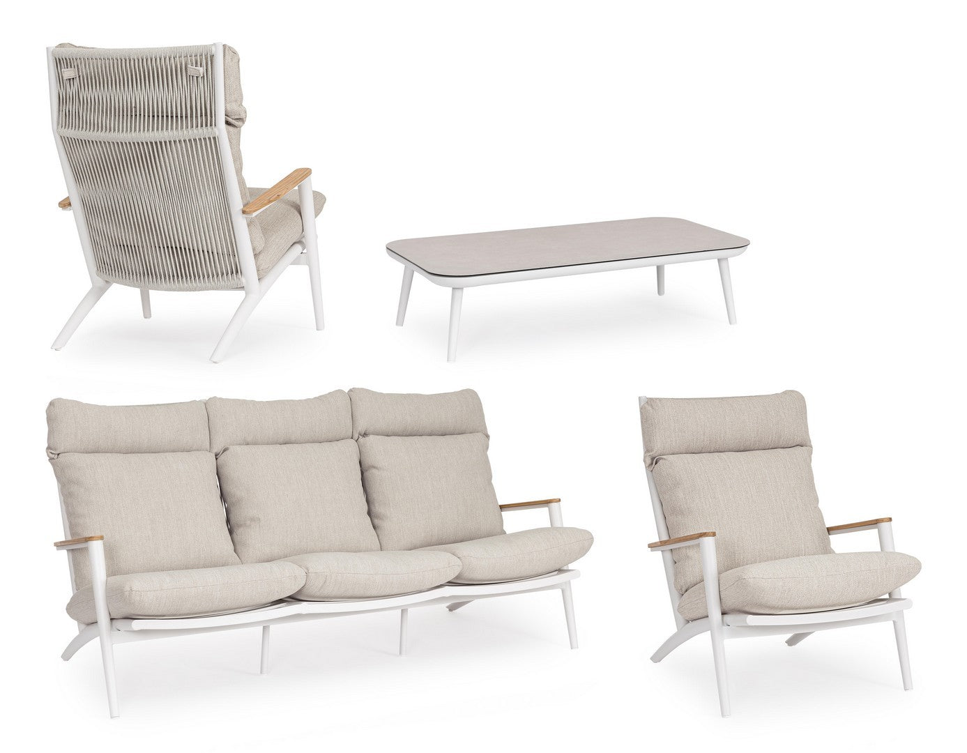 Bizzotto Loungeset Ibisco 'Weiß/Natur' 4-teilig