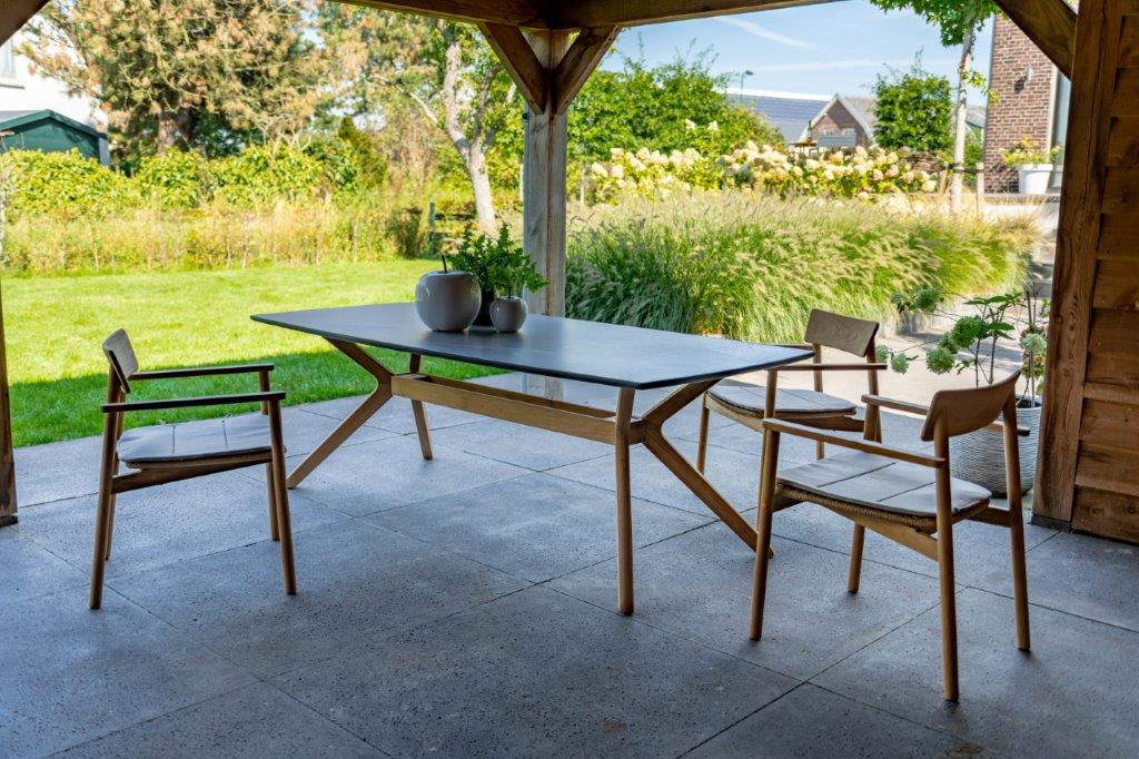 Traditional Teak Carmen Ceramic Garden Table 220 x 102 cm