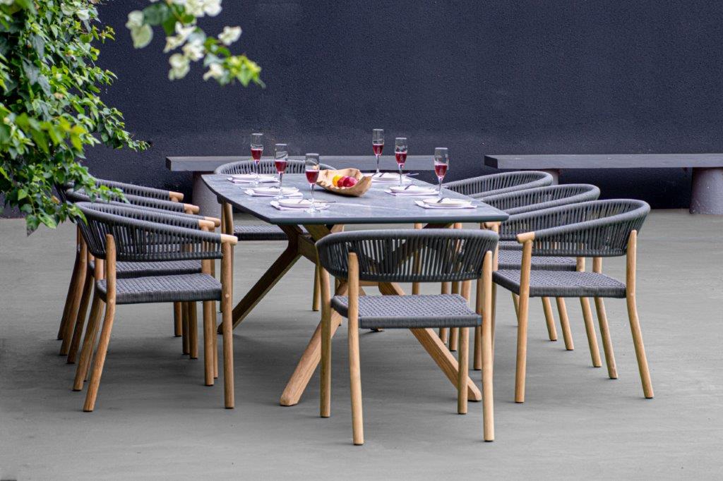 Traditional Teak Carmen Ceramic Garden Table 220 x 102 cm