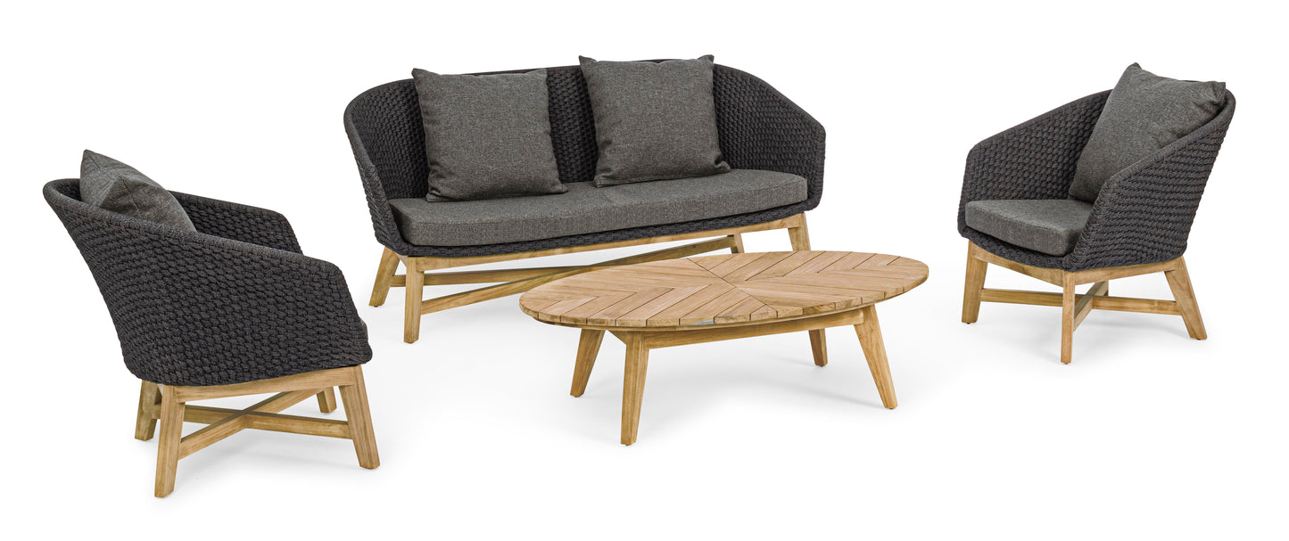 Bizzotto Coachella Anthrazit / Teak Lounge-Set 4-teilig