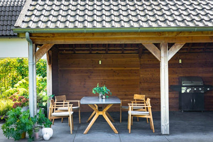 Traditioneller Gartentisch Carmen aus Teakholz und Keramik, 220 x 102 cm