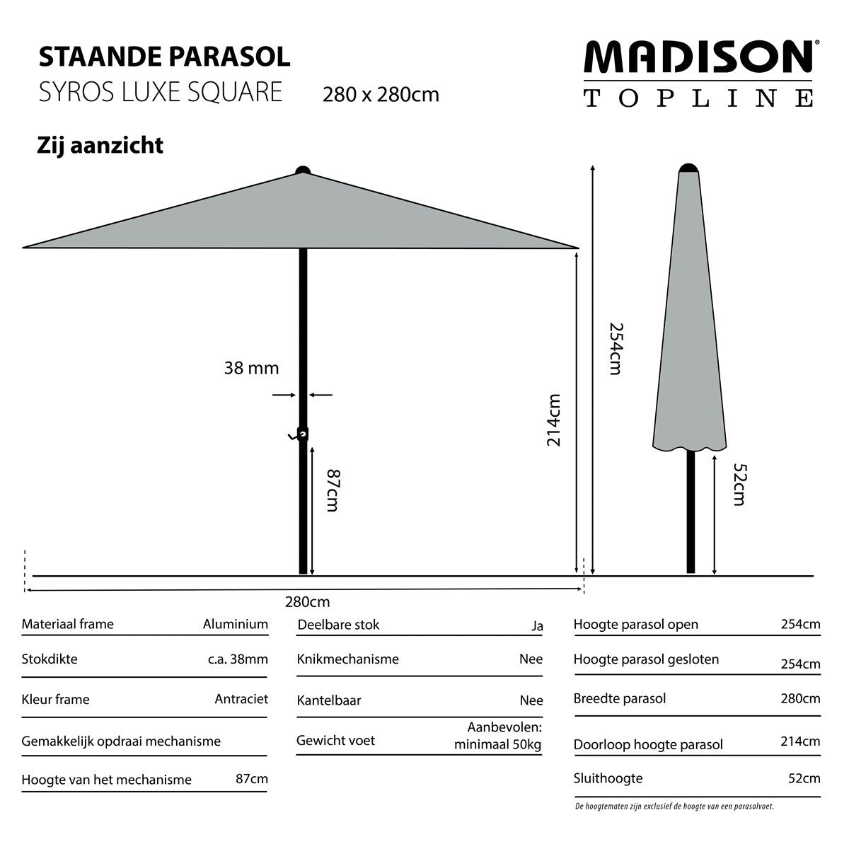 Madison Parasol Syros Luxe 280x280cm Ecru Grade 6