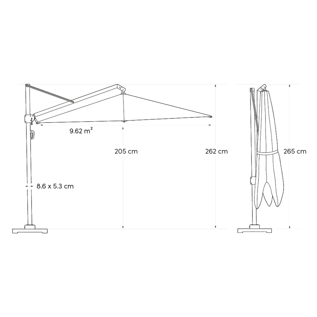 Platinum Challenger T2 premium zweefparasol Ø350 cm Teak/Champagne