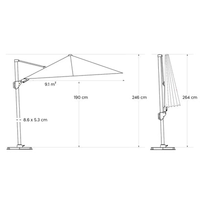 Platinum Challenger T2 premium zweefparasol 260x350 cm Teak/Champagne